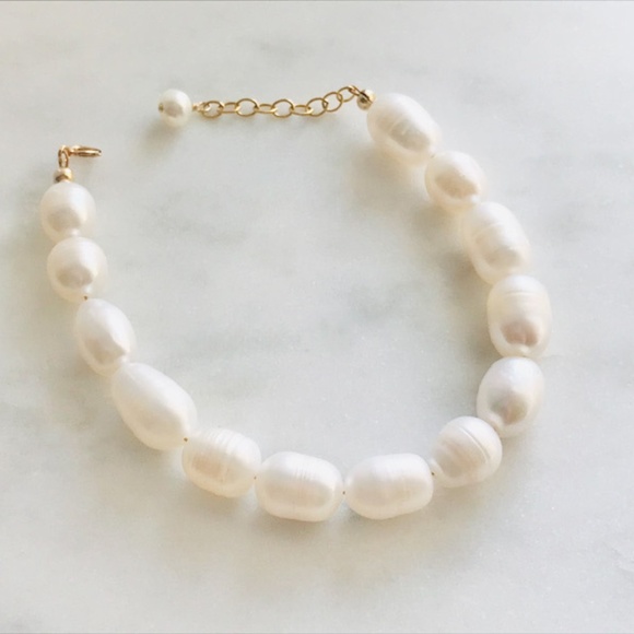 Large pearl bracelet with 14K gold-filled chain - Picture 1 of 3